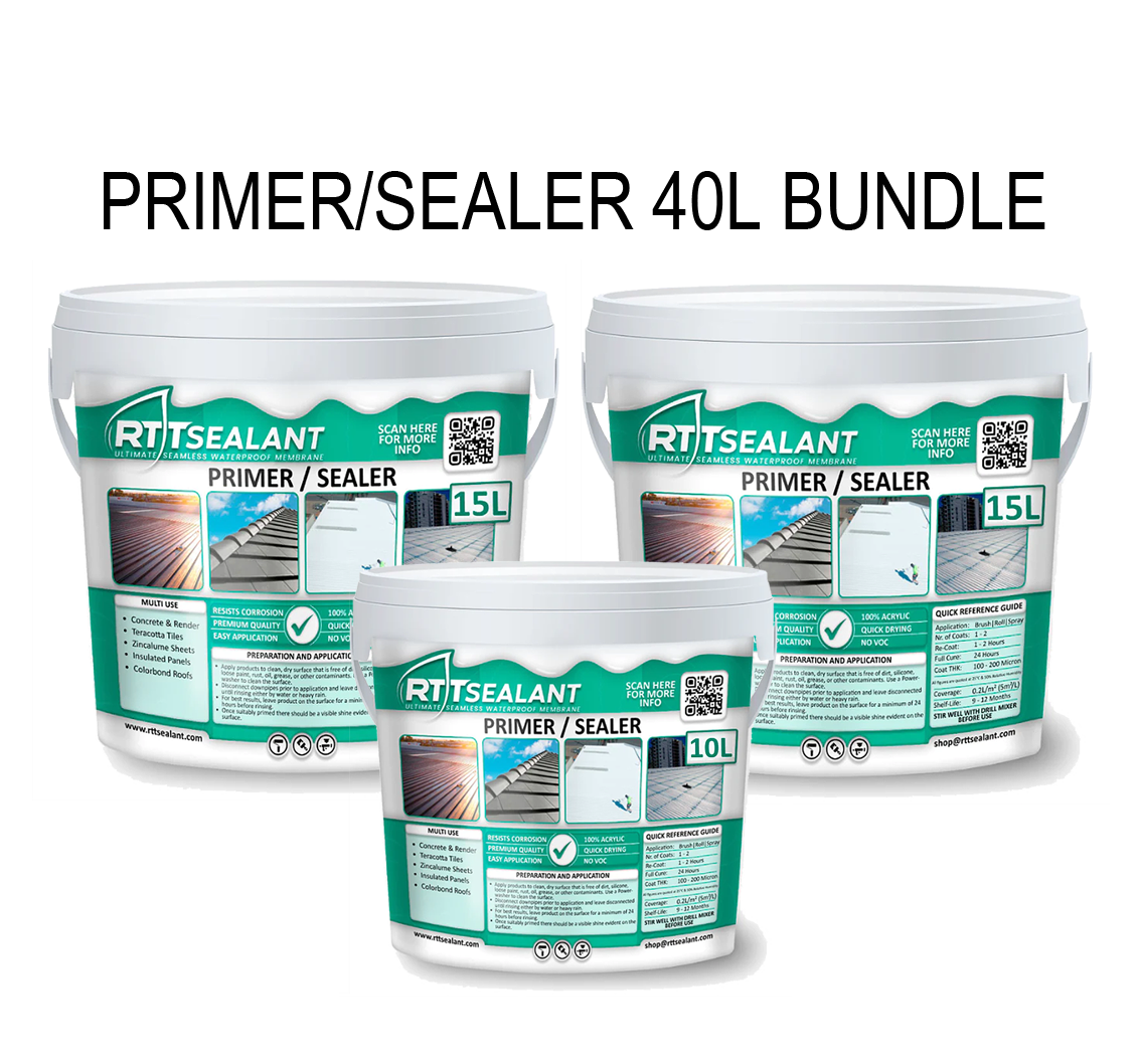 RTT Primer/Sealer for metal roofs, concrete, and tiles; enhances adhesion for roof coatings.