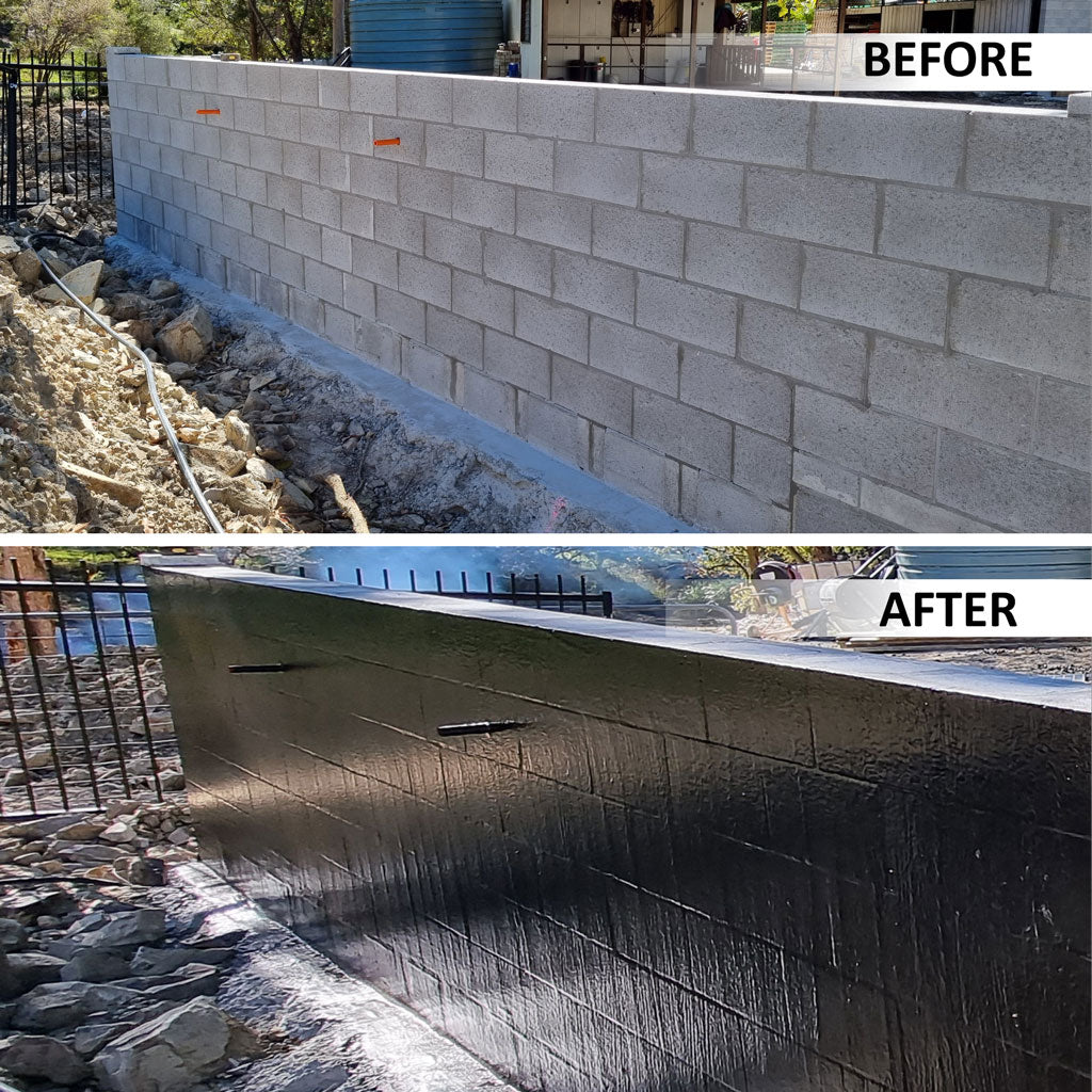 Before And After Comparison Of A Retaining Wall Sealed with Liquid Rubber