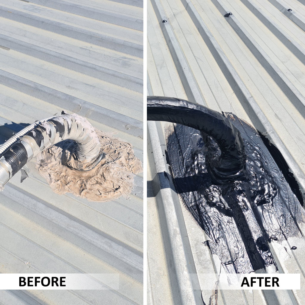 Before And After Comparison Of Roof Penetration Sealed with Liquid Rubber