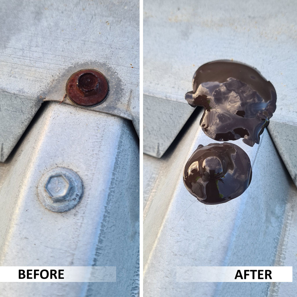 Before And After Comparison Of A Rusty Screw Sealed with Liquid Rubber