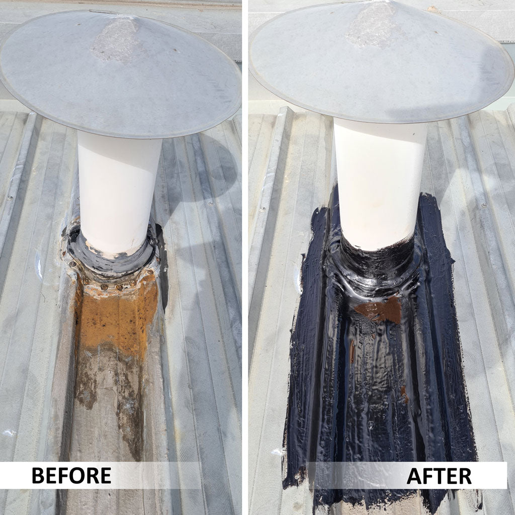 Before And After Comparison Of A Roof Vent Sealed with Liquid Rubber