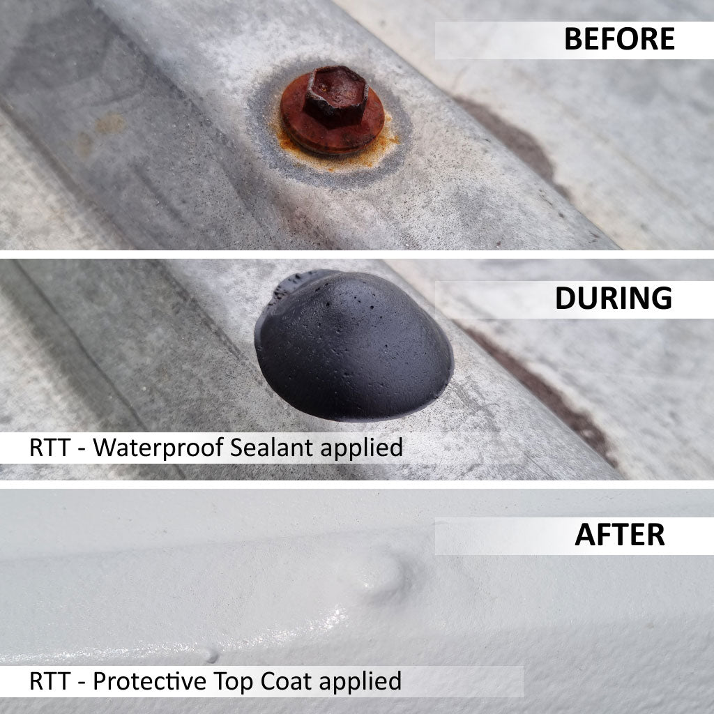 Before and After application of Liquid Rubber Waterproof Sealant on a Screw.