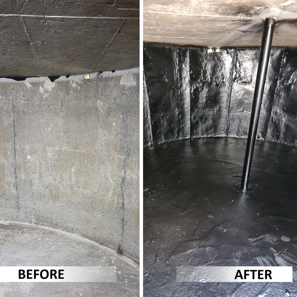 Before And After Comparison Of A Cracked Watertank Sealed with Liquid Rubber